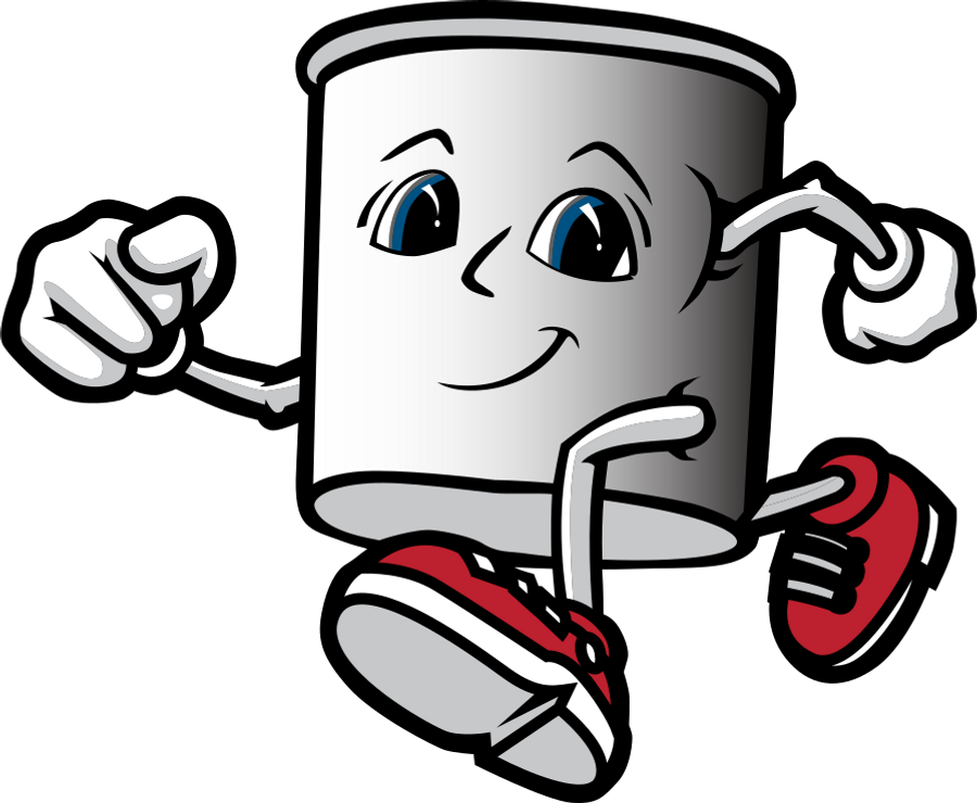 Tinny, the Tin Cup Challenge mascot, running